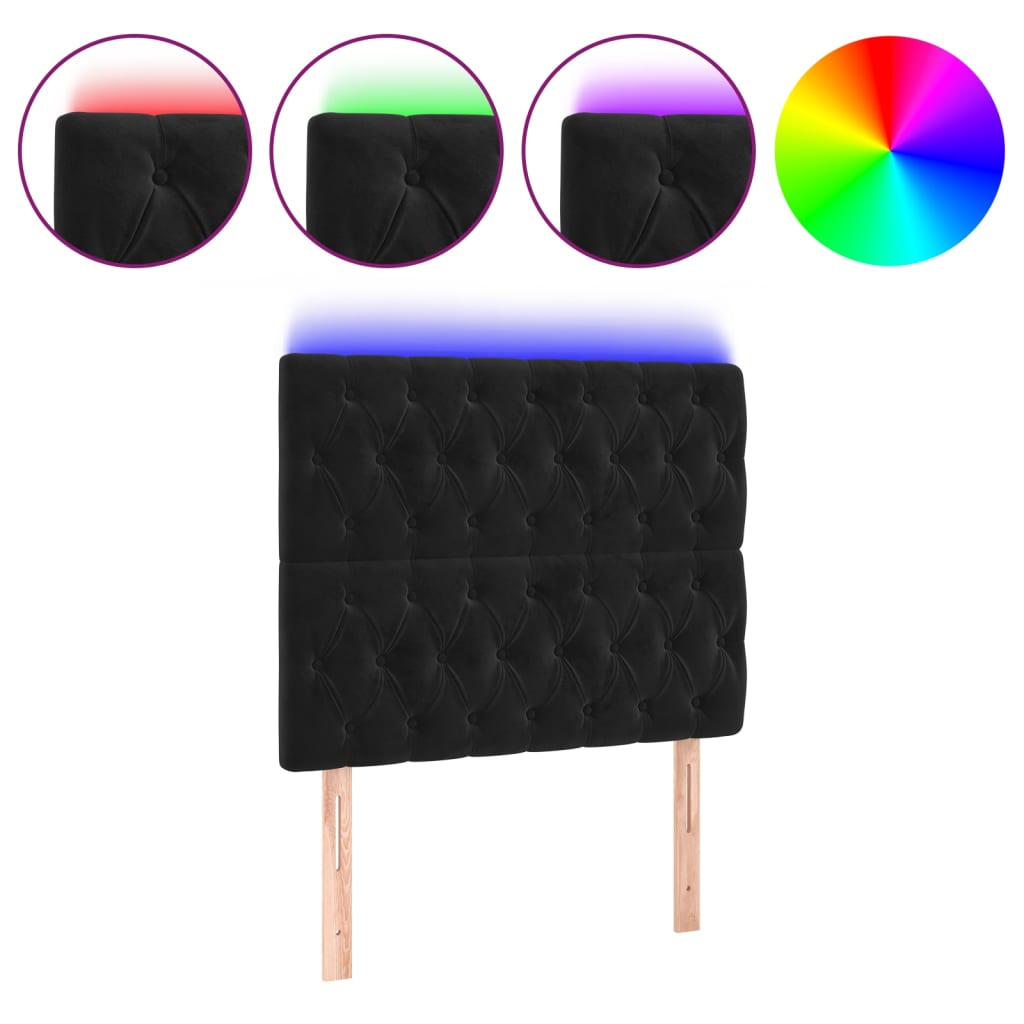 sengegavl med LED-lys 90x7x118/128 cm fløjl sort