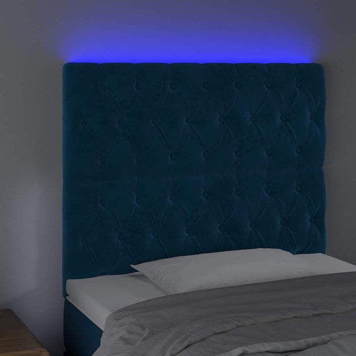 sengegavl med LED-lys 90x7x118/128 cm fløjl mørkeblå