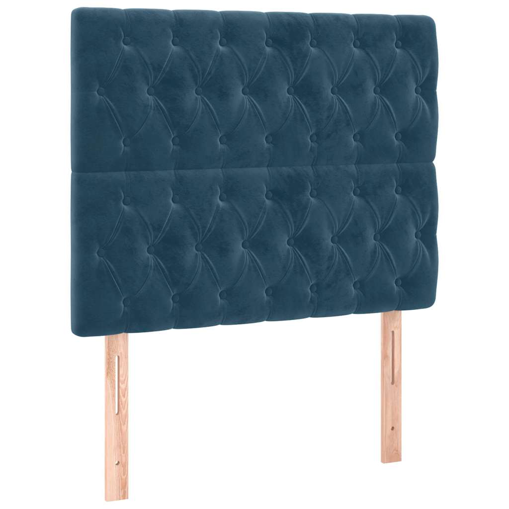 sengegavl med LED-lys 90x7x118/128 cm fløjl mørkeblå