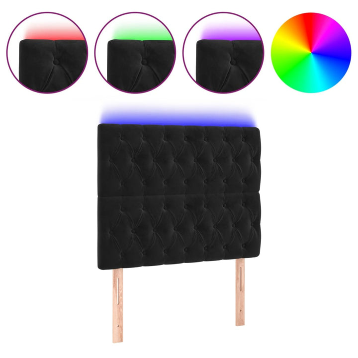 sengegavl med LED-lys 100x7x118/128 cm fløjl sort