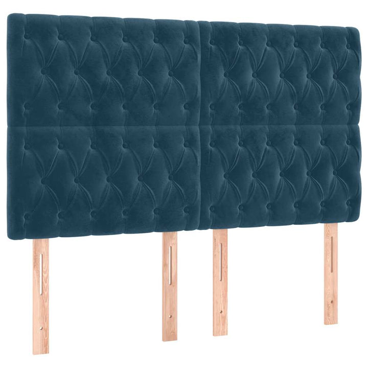 sengegavl med LED-lys 144x7x118/128 cm fløjl mørkeblå