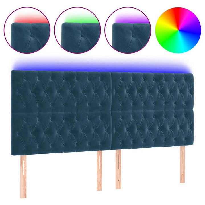 sengegavl med LED-lys 180x7x118/128 cm fløjl mørkeblå