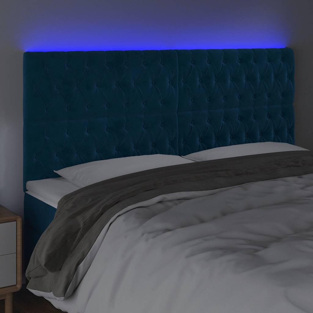 sengegavl med LED-lys 180x7x118/128 cm fløjl mørkeblå