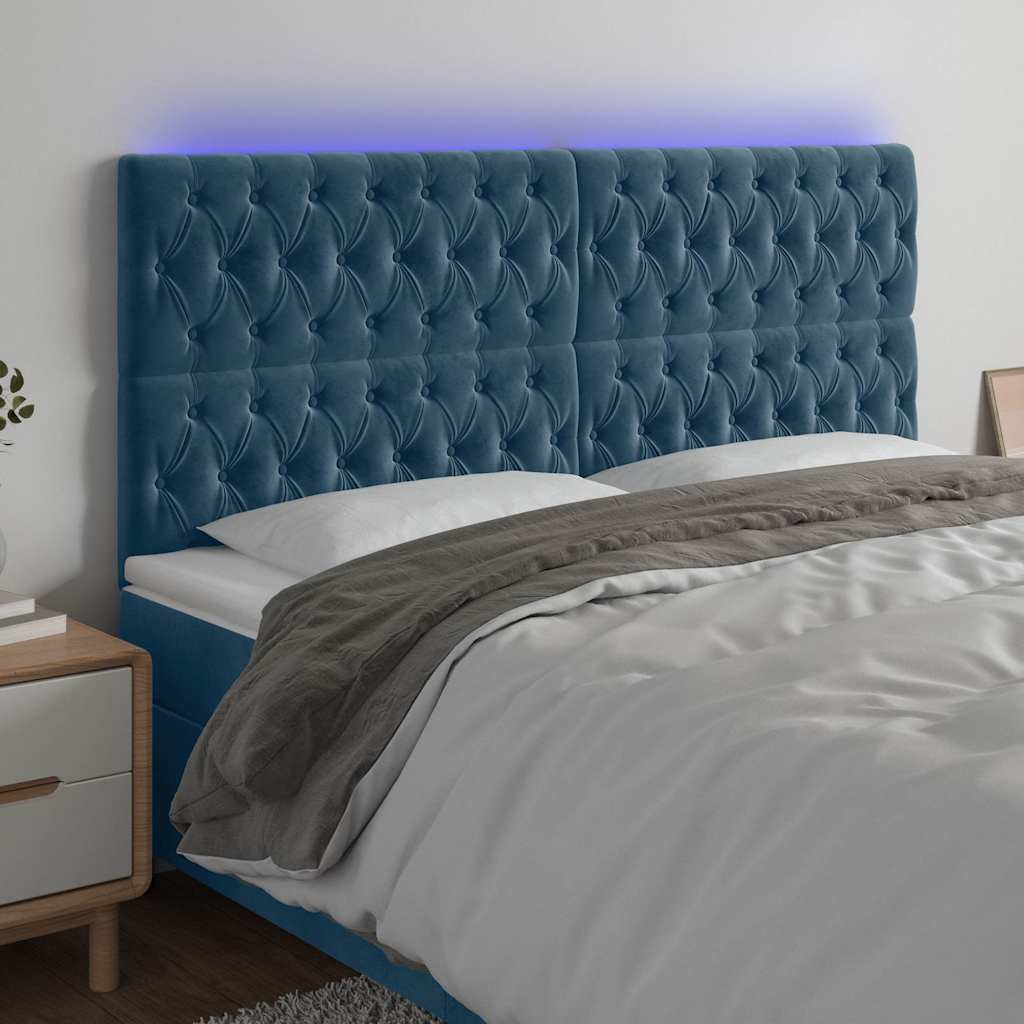 sengegavl med LED-lys 180x7x118/128 cm fløjl mørkeblå