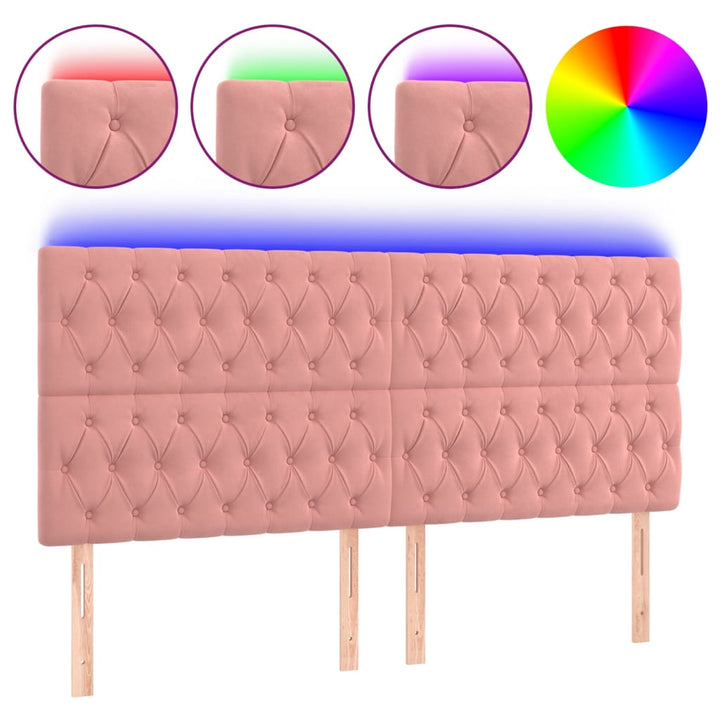 sengegavl med LED-lys 180x7x118/128 cm fløjl lyserød