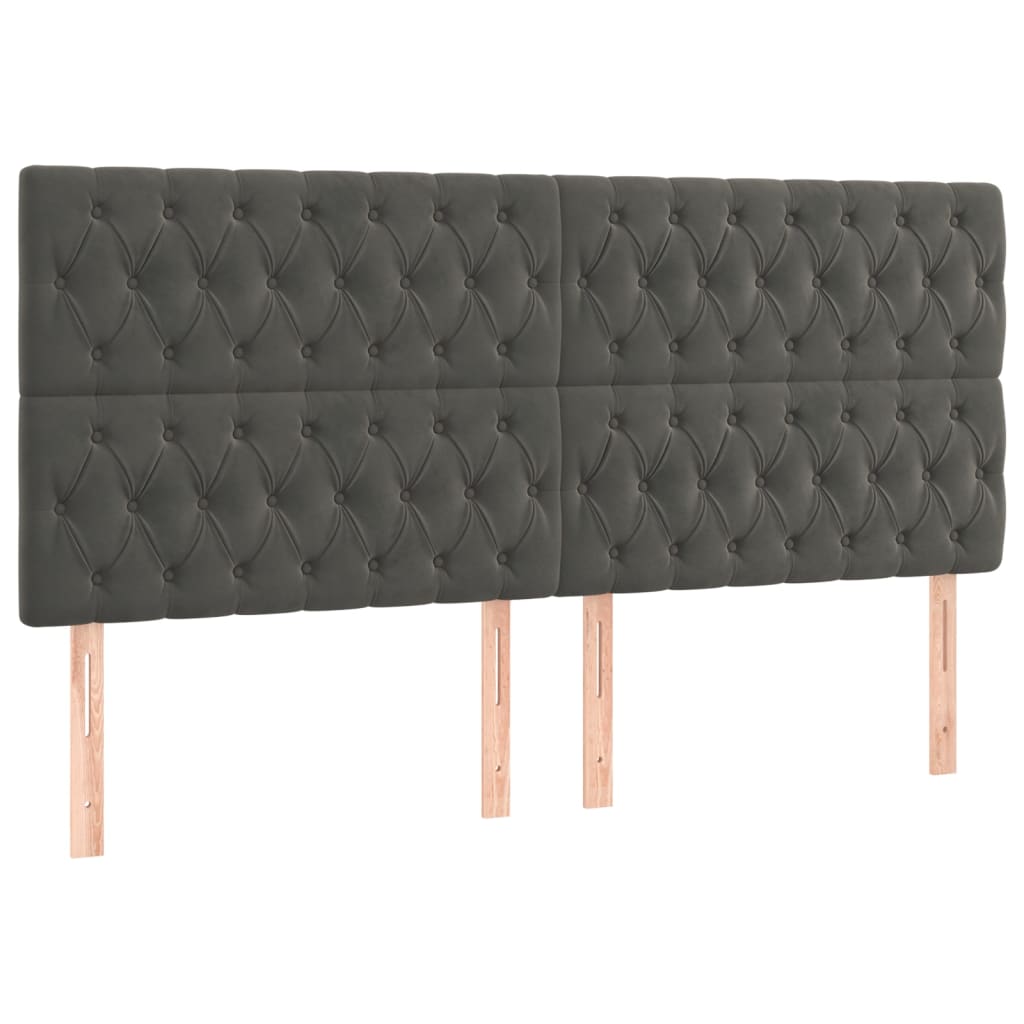 sengegavl med LED-lys 200x7x118/128 cm fløjl mørkegrå