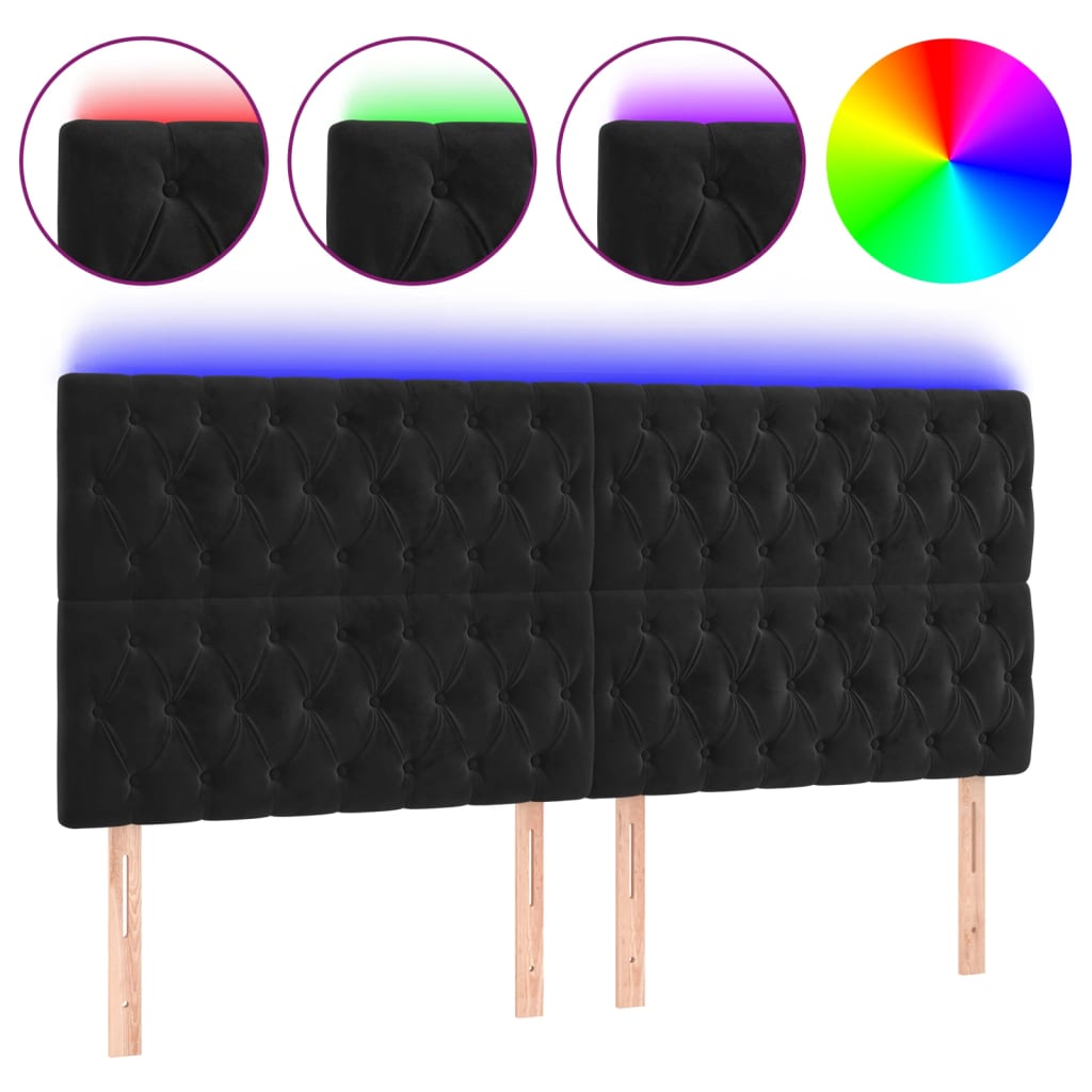 sengegavl med LED-lys 200x7x118/128 cm fløjl sort