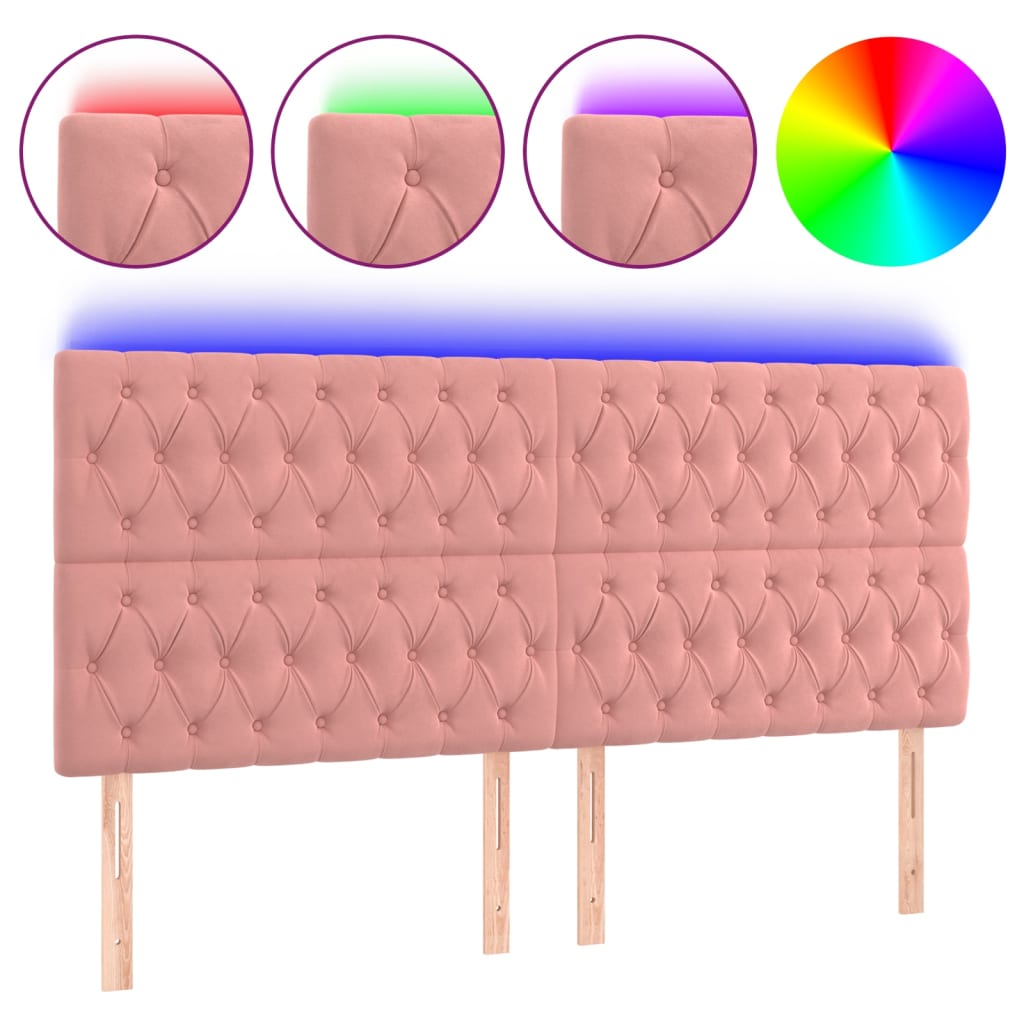 sengegavl med LED-lys 200x7x118/128 cm fløjl lyserød