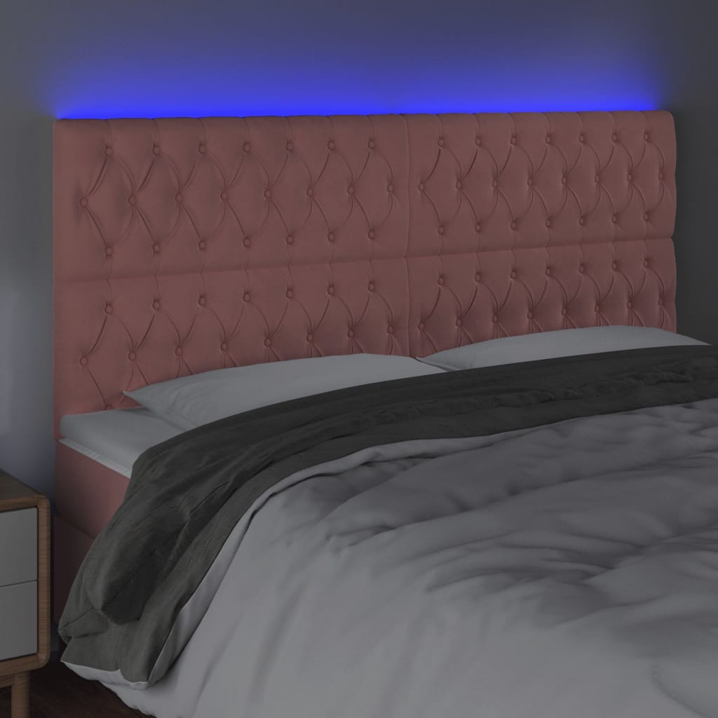 sengegavl med LED-lys 200x7x118/128 cm fløjl lyserød