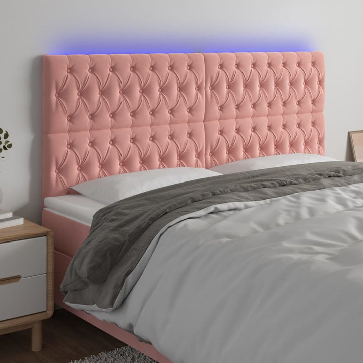 sengegavl med LED-lys 200x7x118/128 cm fløjl lyserød