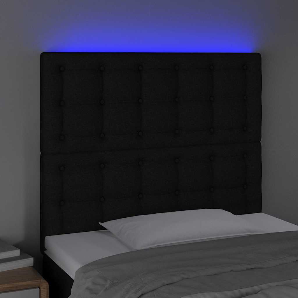 sengegavl med LED-lys 80x5x118/128 cm stof sort