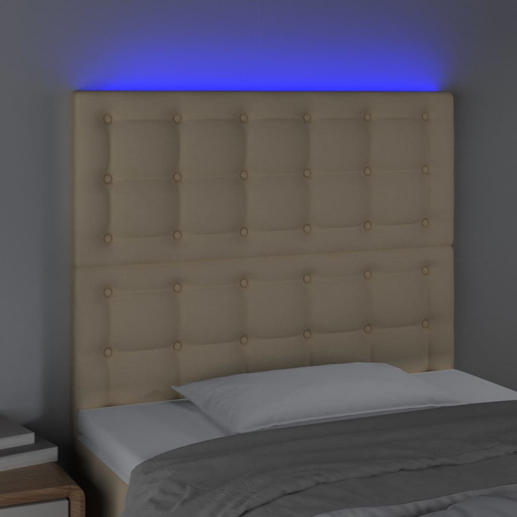 sengegavl med LED-lys 90x5x118/128 cm stof cremefarvet