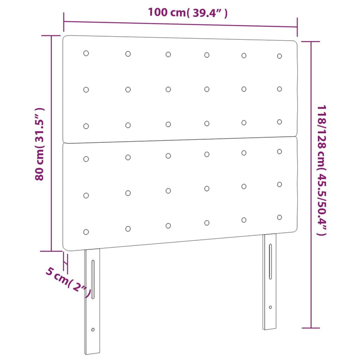 sengegavl med LED-lys 100x5x118/128 cm stof lysegrå