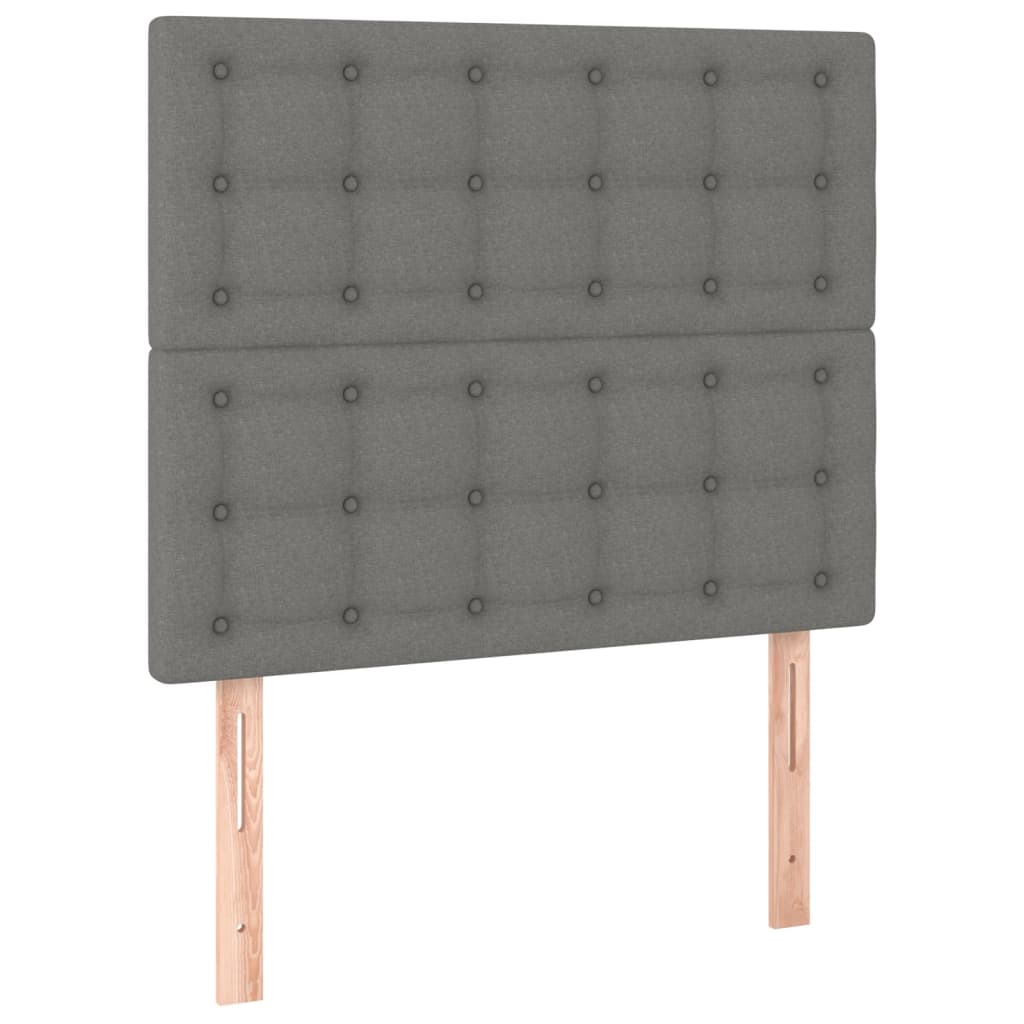 sengegavl med LED-lys 100x5x118/128 cm stof mørkegrå