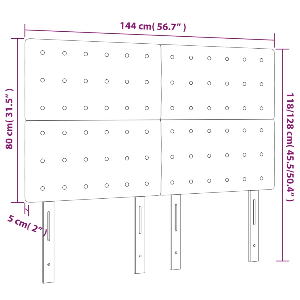 sengegavl med LED-lys 144x5x118/128 cm stof mørkebrun