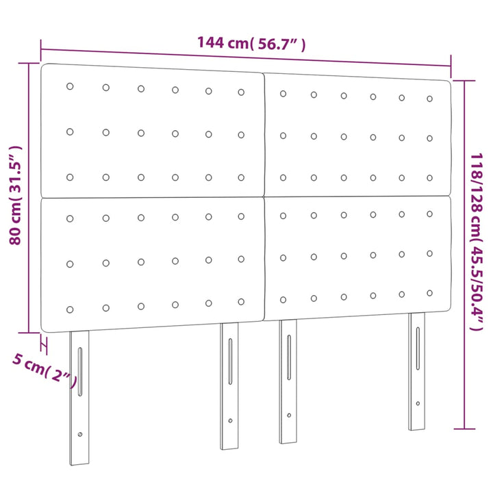 sengegavl med LED-lys 144x5x118/128 cm stof mørkebrun