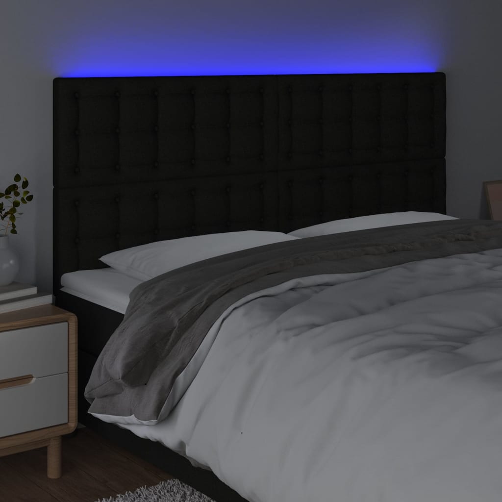 sengegavl med LED-lys 160x5x118/128 cm stof sort