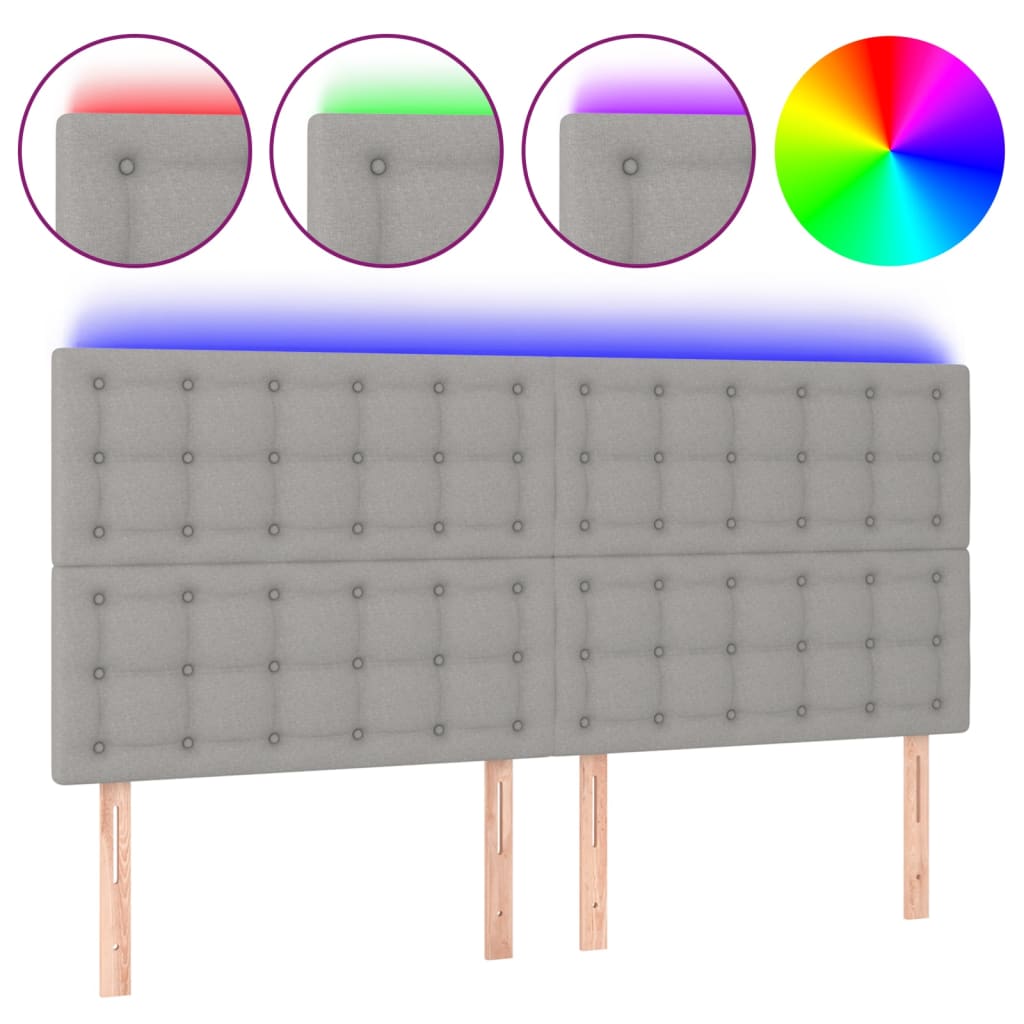 sengegavl med LED-lys 180x5x118/128 cm stof lysegrå