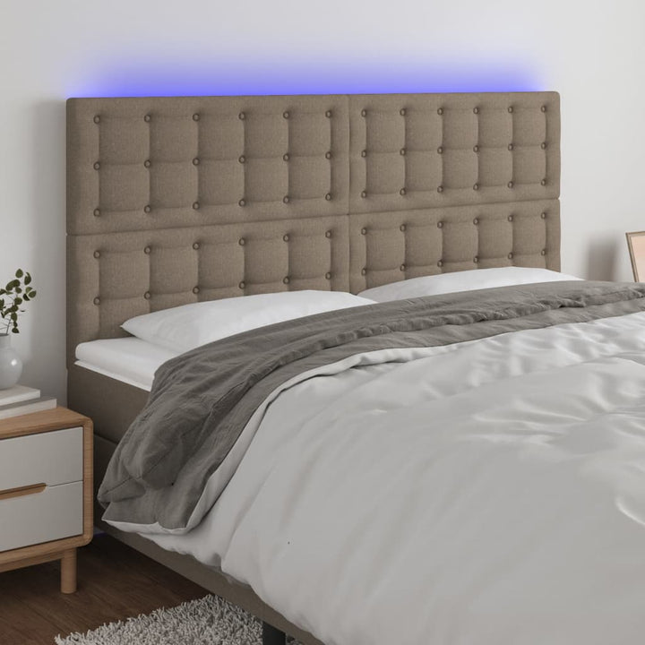 sengegavl med LED-lys 180x5x118/128 cm stof gråbrun