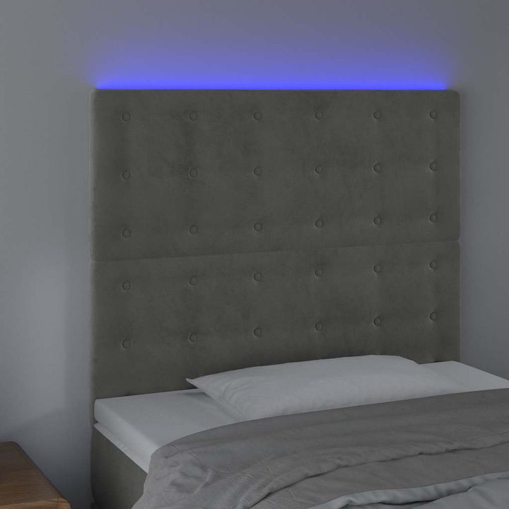 sengegavl med LED-lys 90x5x118/128 cm fløjl lysegrå