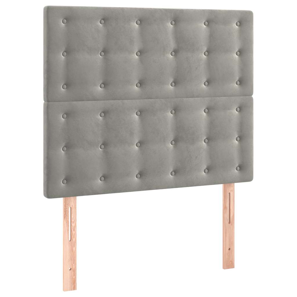 sengegavl med LED-lys 90x5x118/128 cm fløjl lysegrå