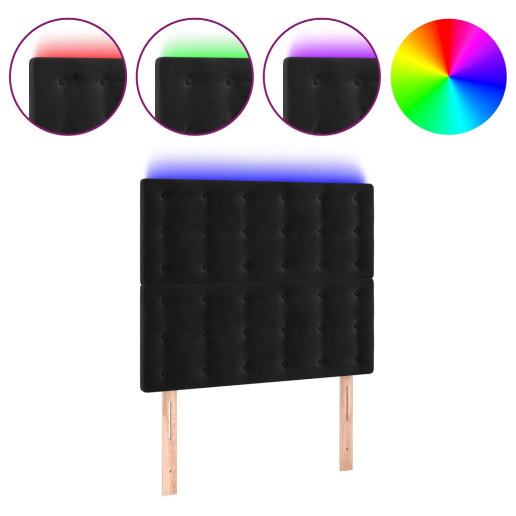sengegavl med LED-lys 90x5x118/128 cm fløjl sort