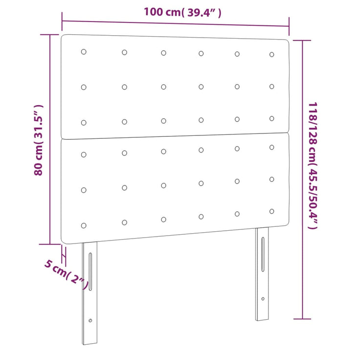 sengegavl med LED-lys 100x5x118/128 cm fløjl lysegrå