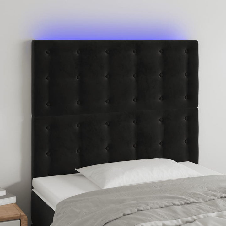 sengegavl med LED-lys 100x5x118/128 cm fløjl sort