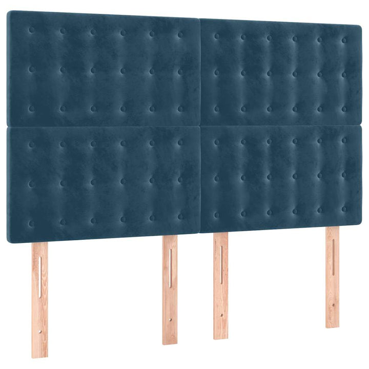 sengegavl med LED-lys 144x5x118/128 cm fløjl mørkeblå