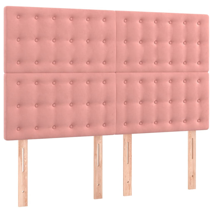 sengegavl med LED-lys 144x5x118/128 cm fløjl lyserød