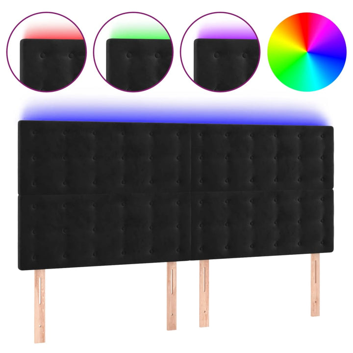 sengegavl med LED-lys 160x5x118/128 cm fløjl sort