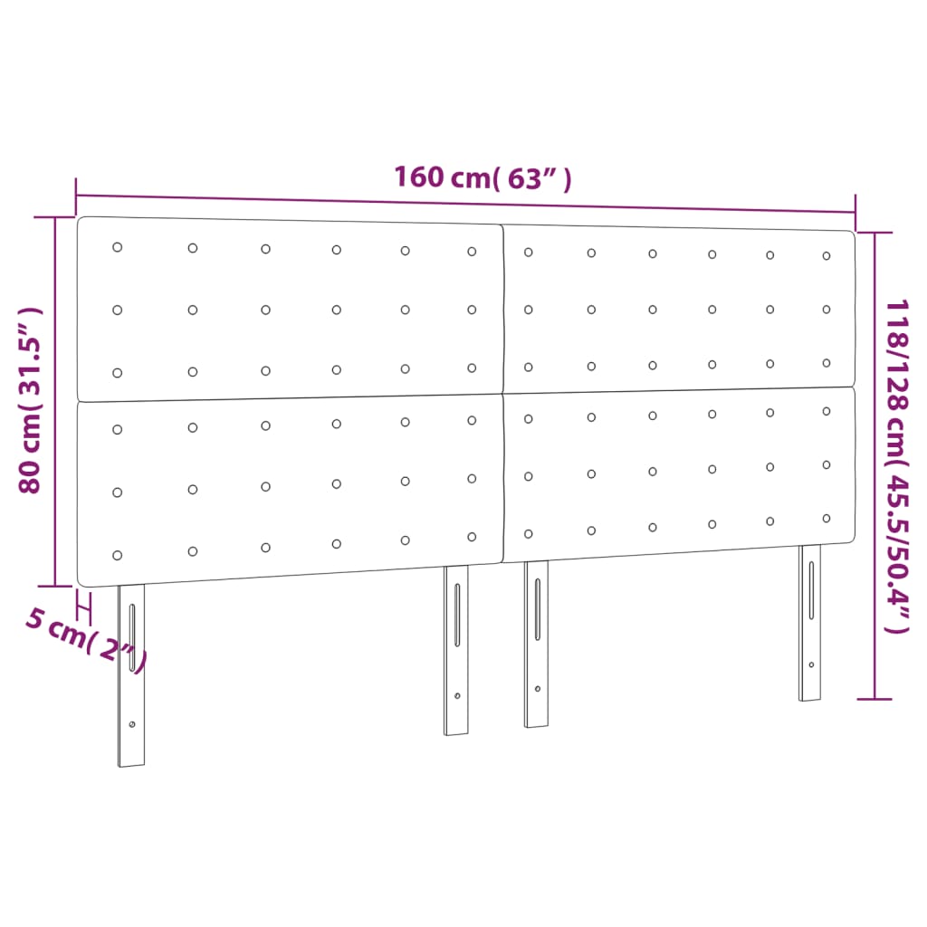 sengegavl med LED-lys 160x5x118/128 cm fløjl sort