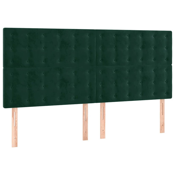 sengegavl med LED-lys 160x5x118/128 cm fløjl mørkegrøn