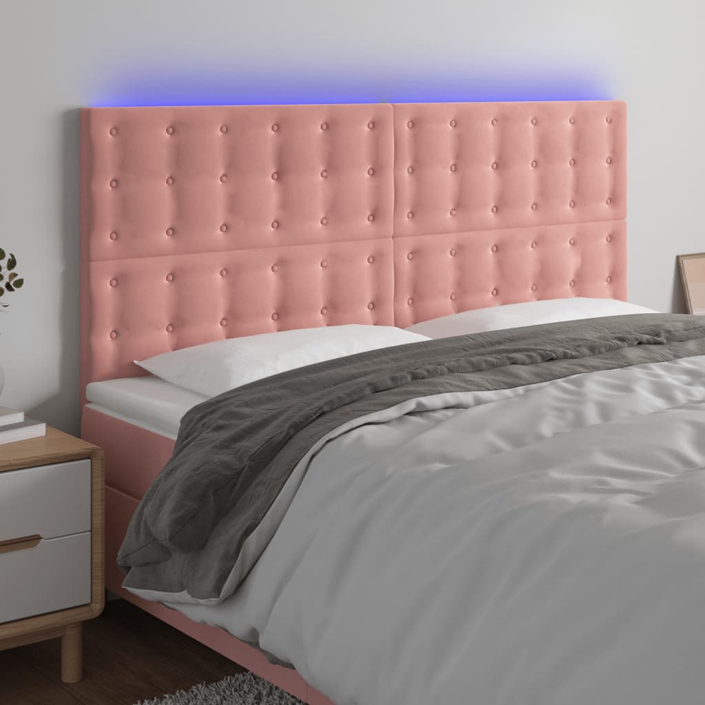 sengegavl med LED-lys 160x5x118/128 cm fløjl lyserød