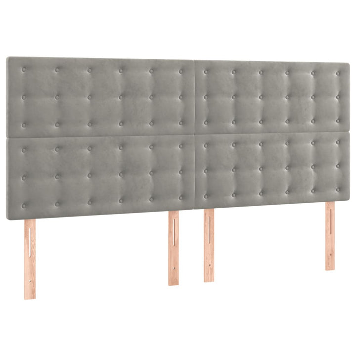 sengegavl med LED-lys 180x5x118/128 cm fløjl lysegrå