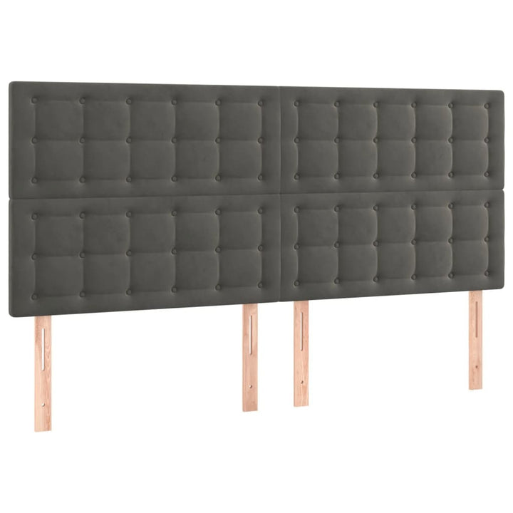 sengegavl med LED-lys 180x5x118/128 cm fløjl mørkegrå