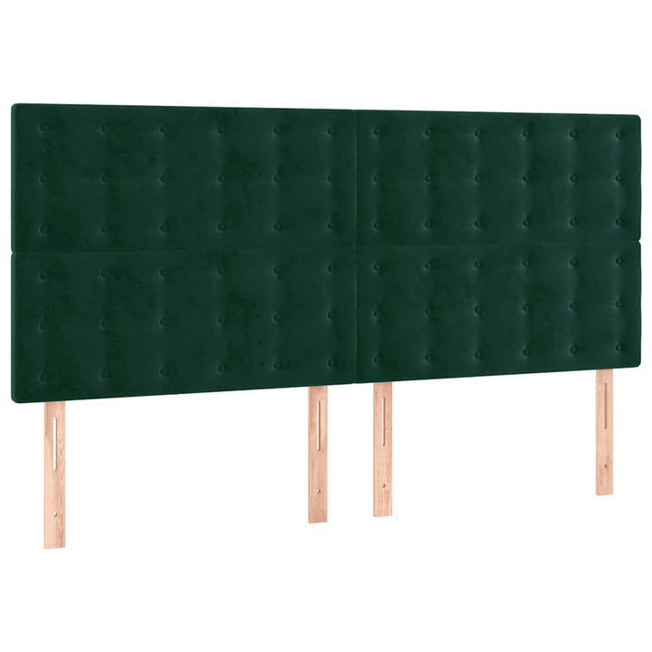 sengegavl med LED-lys 180x5x118/128 cm fløjl mørkegrøn
