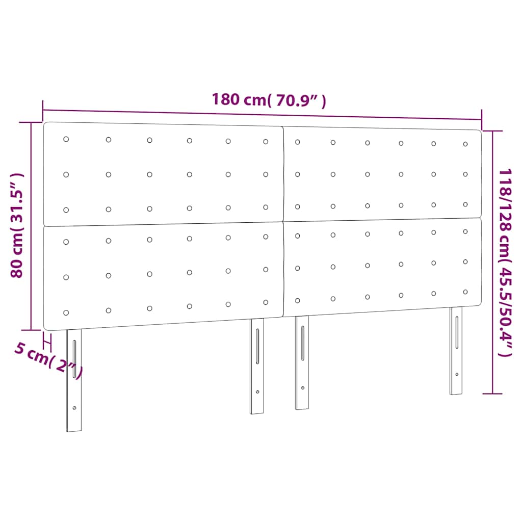 sengegavl med LED-lys 180x5x118/128 cm fløjl mørkeblå