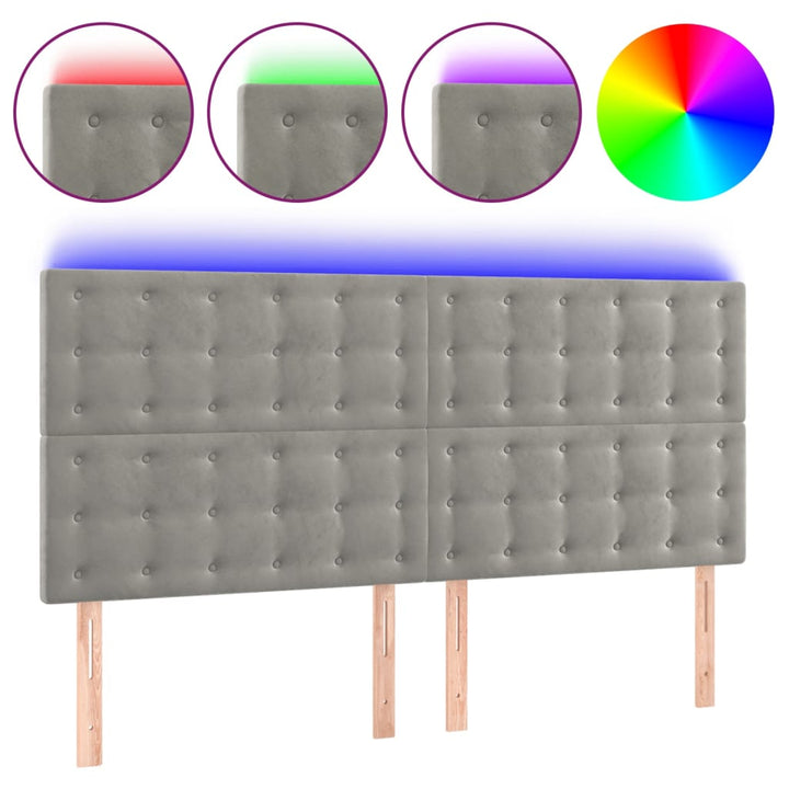 sengegavl med LED-lys 200x5x118/128 cm fløjl lysegrå