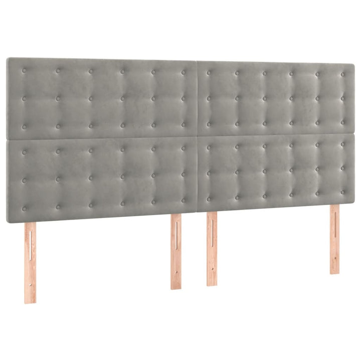 sengegavl med LED-lys 200x5x118/128 cm fløjl lysegrå