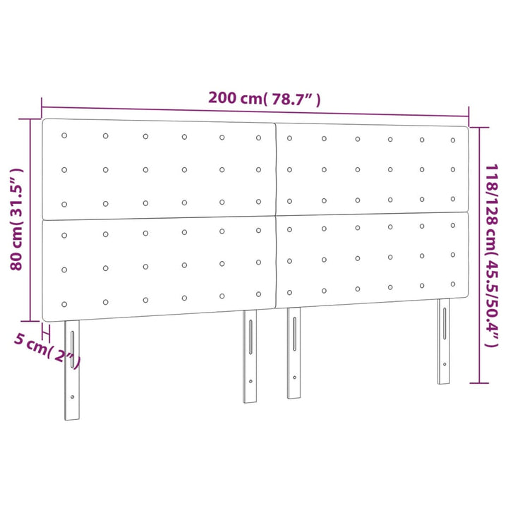 sengegavl med LED-lys 200x5x118/128 cm fløjl lysegrå