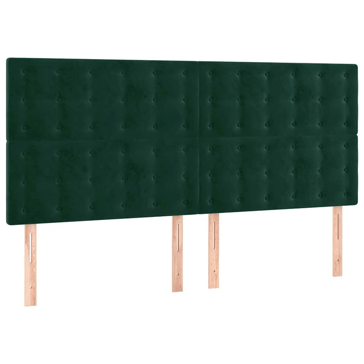 sengegavl med LED-lys 200x5x118/128 cm fløjl mørkegrøn