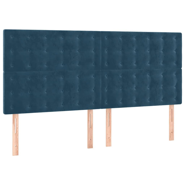 sengegavl med LED-lys 200x5x118/128 cm fløjl mørkeblå