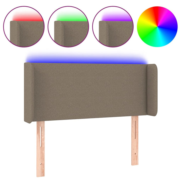 sengegavl med LED-lys 83x16x78/88 cm stof gråbrun