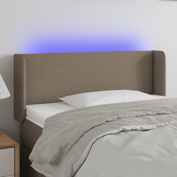sengegavl med LED-lys 93x16x78/88 cm stof gråbrun