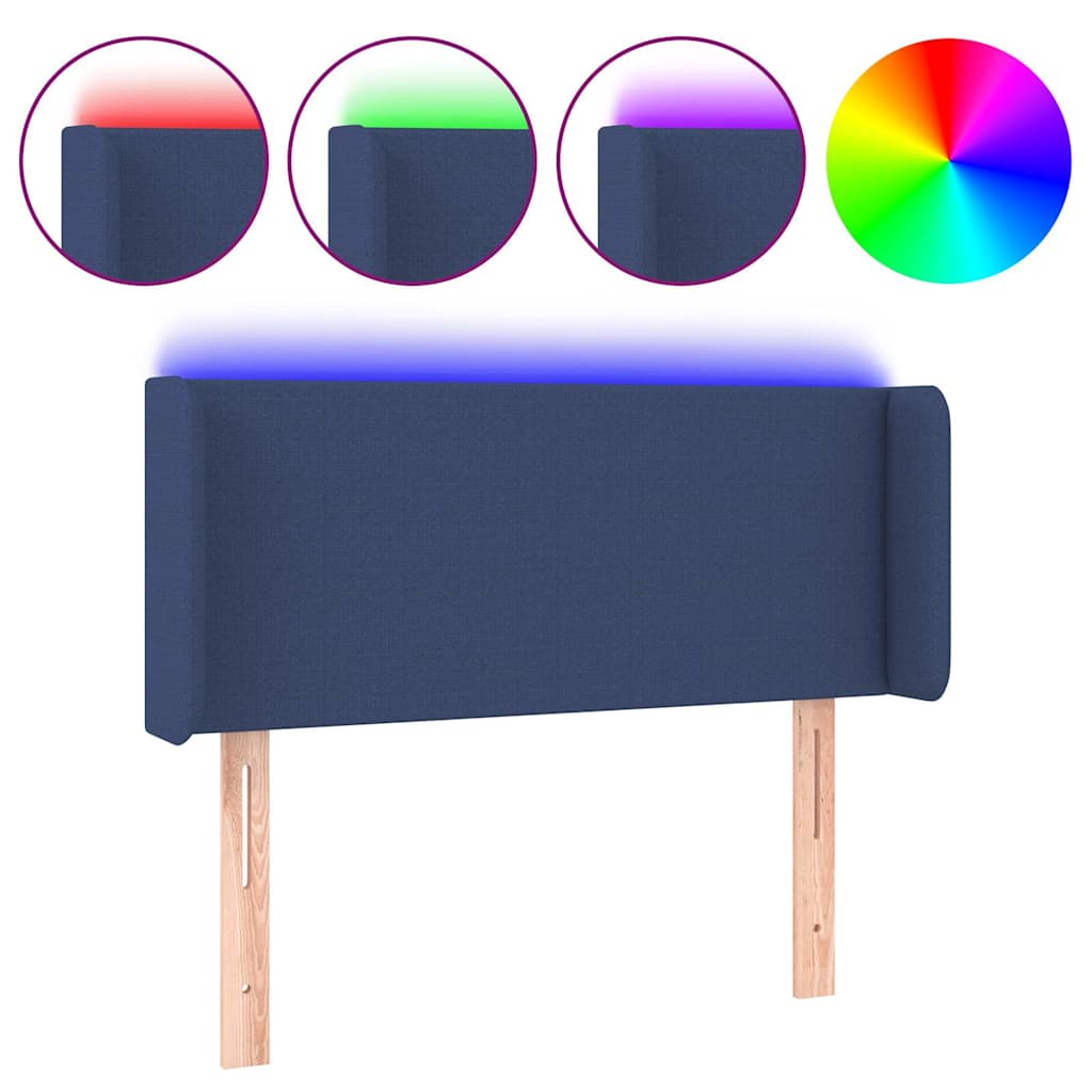 sengegavl med LED-lys 93x16x78/88 cm stof blå