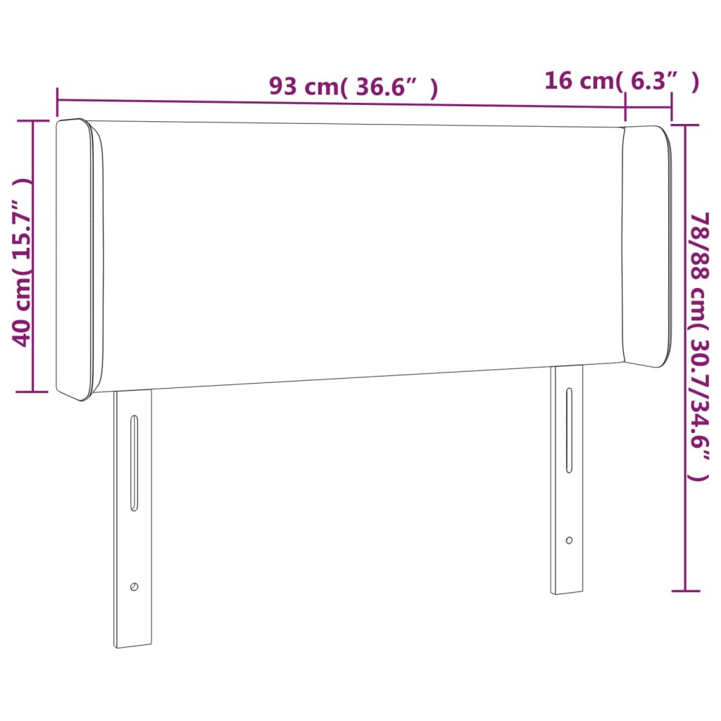 sengegavl med LED-lys 93x16x78/88 cm stof blå