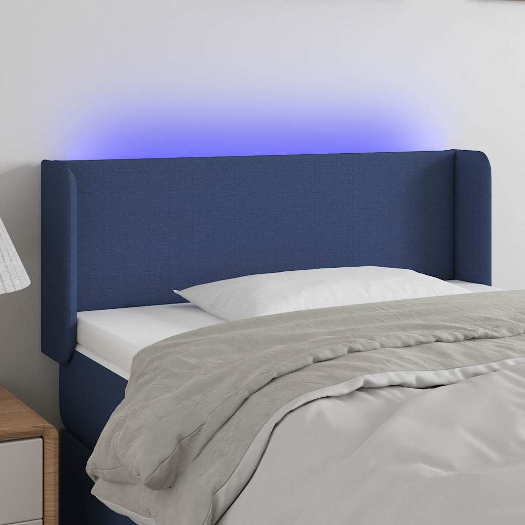sengegavl med LED-lys 93x16x78/88 cm stof blå
