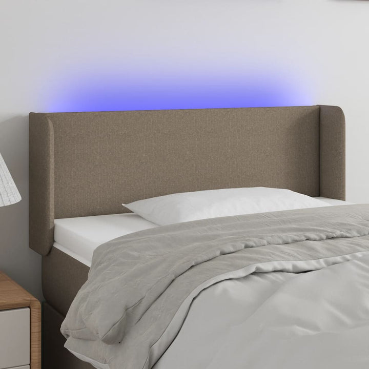 sengegavl med LED-lys 103x16x78/88 cm stof gråbrun
