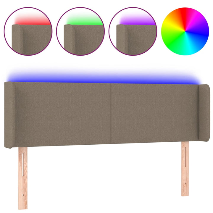 sengegavl med LED-lys 147x16x78/88 cm stof gråbrun